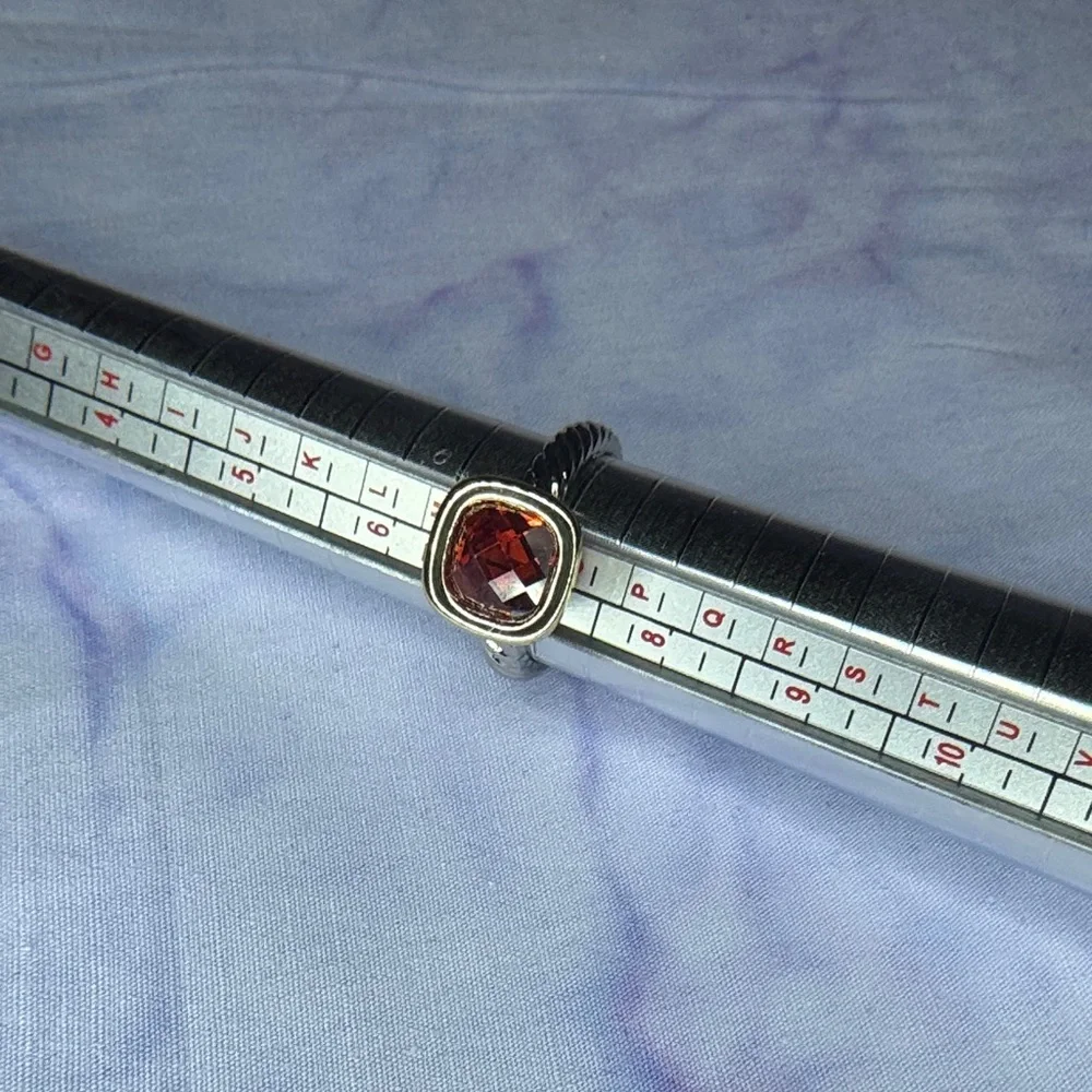 Two-Tone Red Garnet-Style Cushion Ring